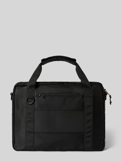 Produktfoto, Laptop-Tasche mit abnehmbarem Trageriemen von AY STUDIOS, schwarz, rechteckige Form, sichtbare Reißverschlüsse, glatte Textur, abnehmbare Schulterriemen, Hauptfach und Außenfächer, Maße ca. 42x32x7 cm, Länge Schulterriemen 98 cm
