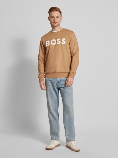 BOSS Bluza z nadrukiem z logo model ‘Soleri’ Beżowy 1