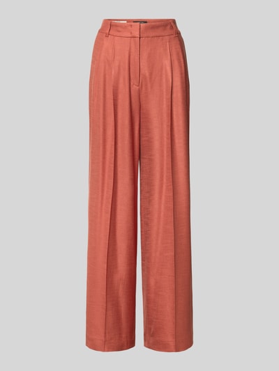 Produktfoto, Wide Fit Hose aus Viskose-Elasthan-Mix von Marc Cain in Ziegelrot mit Bügelfalten, High-Waist, Bundweite 36 cm, Innenbeinlänge 82 cm