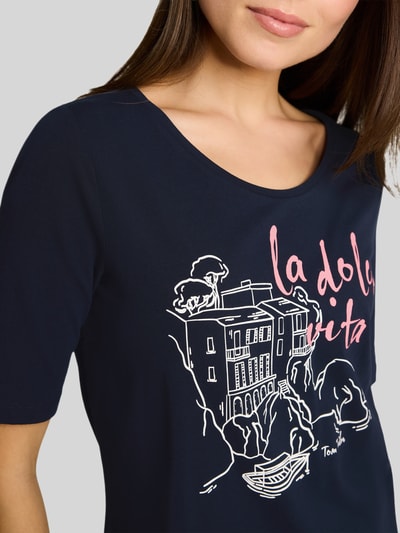 Tom Tailor Regular Fit T-Shirt aus Baumwoll-Mix mit Motiv-Print Marine 3