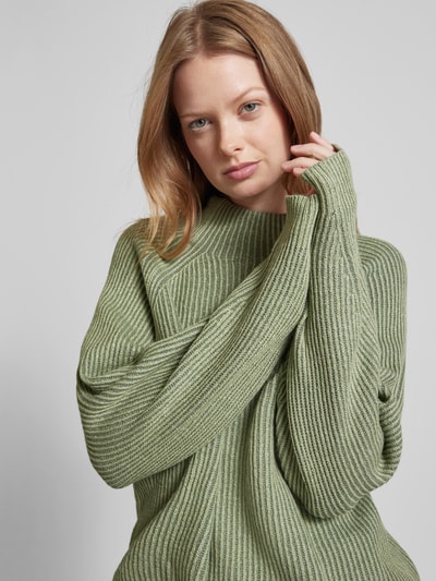 Tom Tailor Loose Fit Strickpullover mit gestreiftem Ripp-Muster Hellgruen 3