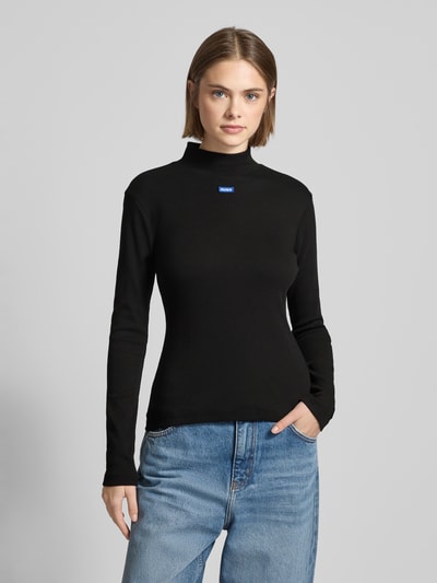 Hugo Blue Longsleeve aus Viskose mit geripptem Stehkragen Black 4