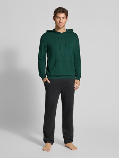 HUGO Bluza z kapturem o kroju regular fit z mieszanki bawełny model ‘LAZE’ Ciemnozielony 1