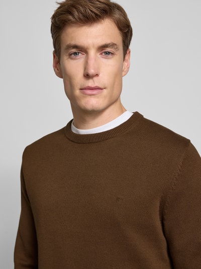 Christian Berg Men Gebreide pullover met ribboorden Donkerbruin gemêleerd - 3