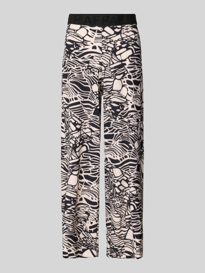 Produktfoto, Relaxed Fit Stoffhose mit Allover-Print Modell 'Sally' von Raffaello Rossi, Elastischer-Material-Mix, elastischer Bund, Logo-Detail, Schwarz-Beige, abstraktes Muster, Bundweite 37 cm, Innenbeinlänge 68 cm, Damen Stoffhose