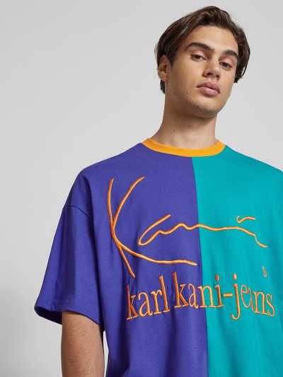 KARL KANI Oversized T-shirt met labelstitching Petrol - 3