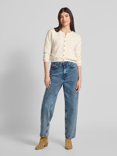 American Vintage Regular fit gebreid jack van een mix van alpaca en linnen, model 'VITOW' Wit - 1