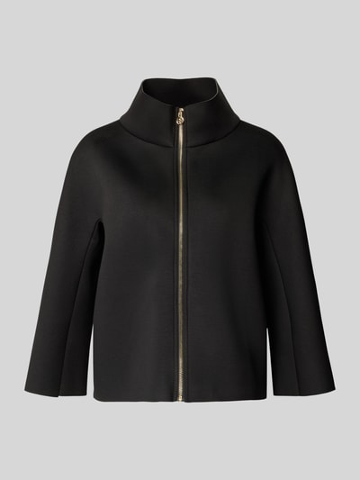 Produktfoto, Blazer aus Viskose-Mix mit Stehkragen von Rinascimento, schwarz, gerader Schnitt, Reißverschluss, glatte Textur, Studioansicht.