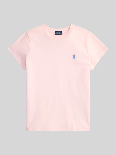 Produktfoto, T-Shirt mit Label-Stitching von Polo Ralph Lauren, bawełna, krój regular fit, jasnoróżowy, okrągły dekolt, damska