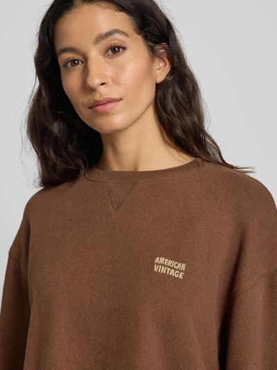 American Vintage Kort sweatshirt met labelstitching, model 'ETOK' Middenbruin - 3