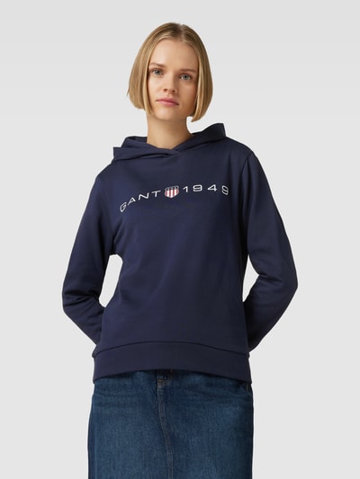 Gant Hoodie met labelprint Marineblauw - 4