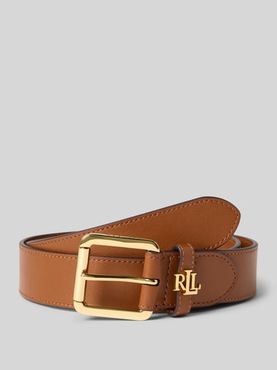 Produktfoto, Pasek z naturalnej skóry bydlęcej z aplikacją z logo, klasyczny kształt, sprzączka, szerokość 3 cm, Lauren Ralph Lauren