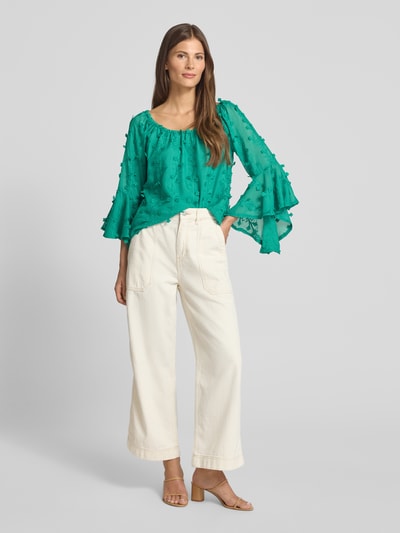 Apricot Blusenshirt mit Zierbesatz Gruen 1