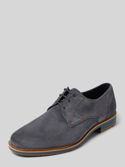Produktfoto, Schnürschuhe aus echtem Leder Modell 'Drift' von Lloyd in grauer Velours-Optik, schmale Passform, glatte Sohle, 3 cm Absatzhöhe, 7 cm Schafthöhe, 11 cm Schaftweite