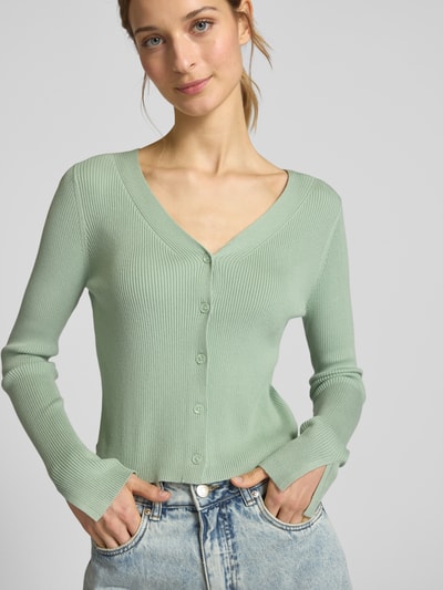 Tom Tailor Denim Slim fit cardigan met ribstructuur Rietgroen - 3