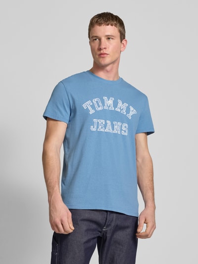 Tommy Jeans Regular fit T-shirt van puur katoen met labelprint met motief Rookblauw - 4