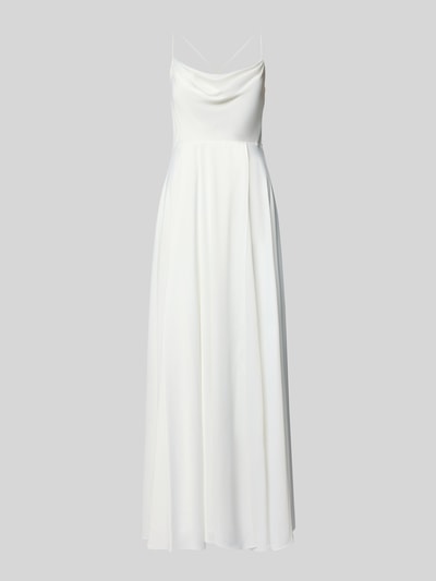 Productfoto, Abendkleid mit rückseitiger Schnürung und Wasserfall-Ausschnitt van V.M., wit, a-lijn maxijurk, stretch-materiaal, mixtextuur