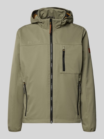 Produktfoto, Jacke mit Reißverschlusstaschen von camel active, olivgrün, Kapuze, proste rękawy, kieszenie na zamek, label-patch, krój regular fit, długość tyłu w rozmiarze 50: 71 cm, szerokość ramion w rozmiarze 50: 48 cm, szerokość klatki piersiowej w rozmiarze 50: 60 cm, długość rękawa w rozmiarze 50: 67 cm