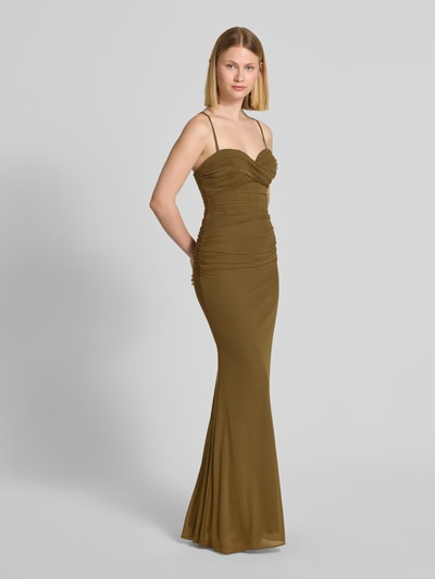 Luxuar Abendkleid mit Raffungen Oliv 1