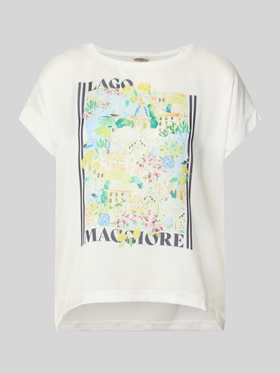 Produktfoto, Damen T-Shirt mit Motiv-Print und Rundhalsausschnitt von Milano Italy, Relaxed-Fit, weiß mit buntem Print, Kappärmel, Rückenlänge 59 cm bei Größe S
