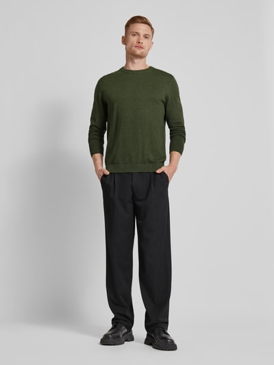 Tom Tailor Gebreide pullover met labelstitching, model 'BASIC' Olijfgroen - 1