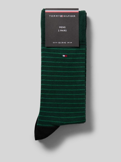 Produktfoto, zielono-czarne paski, drobna struktura materiału, skarpety z mieszanki bawełny, zestaw 2 szt., model 'MEN SMALL STRIPE SOCK' Tommy Hilfiger, skarpety męskie