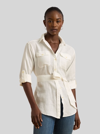 Lauren Ralph Lauren Bluzka koszulowa o kroju relaxed fit z czystego lnu Biały 4