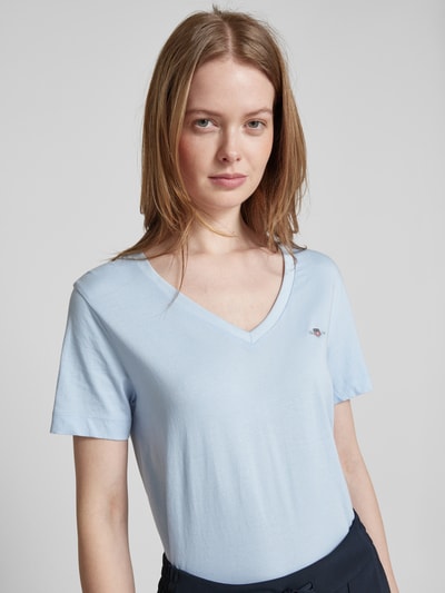 Gant T-shirt met labelstitching Lichtblauw - 3