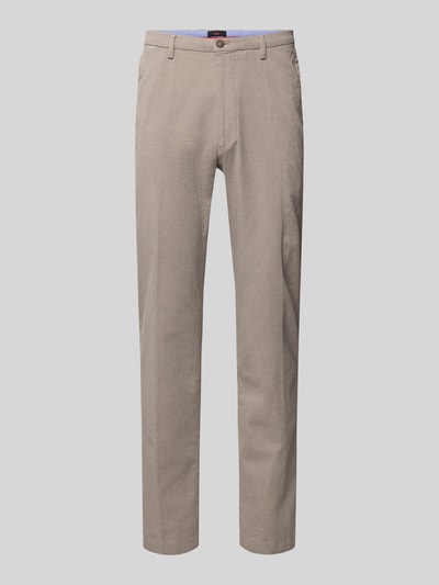 Produktfoto, Stoffhose mit Gesäßtaschen Modell 'brody' von Cinque im Baumwoll-Elasthan-Mix, Gerader-Schnitt, beige, strukturierte Oberfläche, französische Eingrifftaschen, Knopf- und Reißverschluss, Bundweite 47 cm, Innenbeinlänge 82 cm.