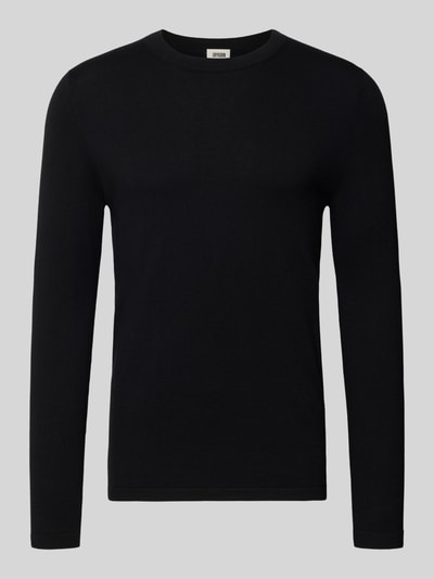Produktfoto, Sweter z dzianiny z bawełny z okrągłym dekoltem, prążkowane wykończenia, krój regular fit, model 'Irmino' od Drykorn, długość tyłu 69 cm, długość rękawów 69 cm.