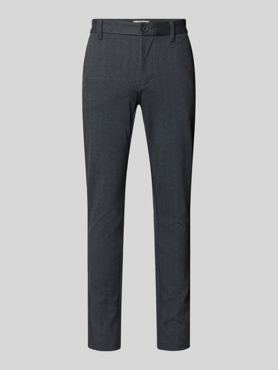 Produktfoto, Slim Fit Chino aus Viskose-Mix Modell 'MARK' von Only & Sons, dunkelgrau kariert, Gürtelschlaufen, Knopfverschluss, Eingrifftaschen