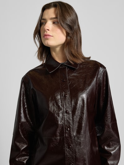 Zero Relaxed fit overhemdblouse in leerlook Bordeaux - 3