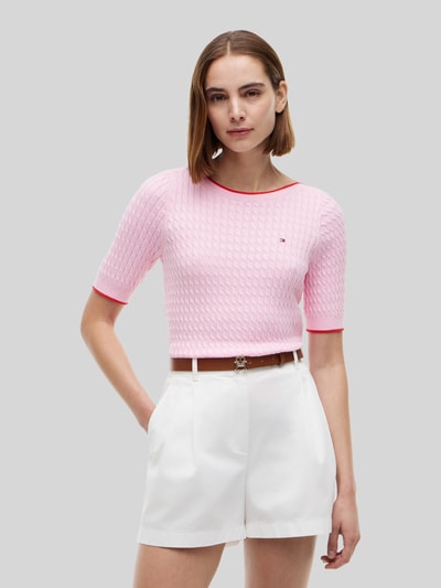 Tommy Hilfiger regular fit pullover van puur katoen met korte mouwen Felroze - 4