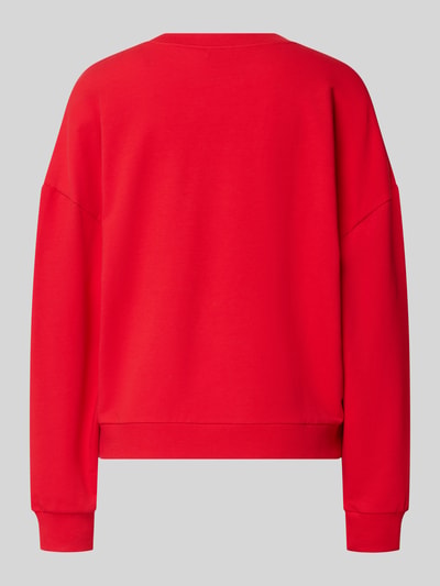 Produktfoto, Damen Sweatshirt von Mey in kräftigem Rot mit langen Ärmeln, Regular-Fit aus elastischem Baumwoll-Mix, Rundhalsausschnitt, elastische Abschlüsse, Rückansicht, Produktname: Regular Fit Sweatshirt mit Statement-Print Modell 'Cozy Nights'.