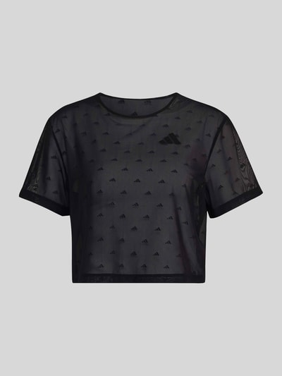 Produktfoto, schwarzes Cropped Fit Sport T-Shirt aus Mesh mit Logo-Stitchings von adidas, Damen Sport-T-Shirt von adidas Training