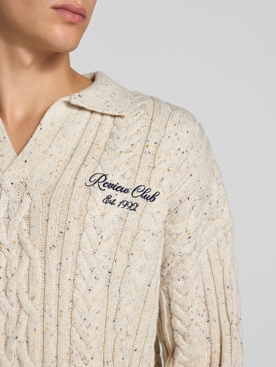 REVIEW Gebreide pullover met kabelpatroon Ecru - 3
