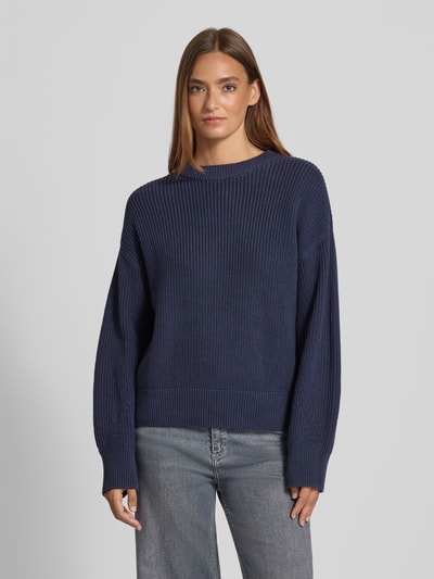 Jake*s Casual Oversized Strickpullover mit gerippten Abschlüssen Dunkelblau 4