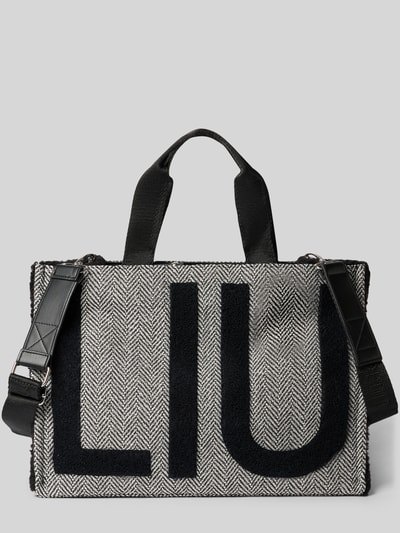 Produktfoto, szara czarno-biała Tote Bag mit Label-Details von Liu Jo White, uchwyty, odpinany pasek, Główna przegroda na zamek błyskawiczny, przegródka wewnętrzna zapinana na zamek błyskawiczny, Szerokość w rozmiarze 1: 42 cm, Długość w rozmiarze 1: 30 cm, Głębokość w rozmiarze 1: 20 cm, długość paska: 42 cm
