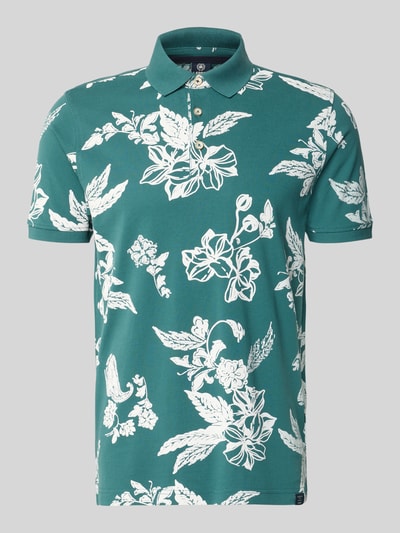Produktfoto, Modern Fit Poloshirt mit Label-Detail von Lerros aus Reine Baumwolle mit floralem Muster, Polokragen, kurze Knopfleiste, Rückenlänge bei Größe M 74 cm