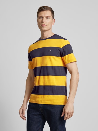 Gant T-shirt met streepmotief en labelstitching Donkergeel - 4