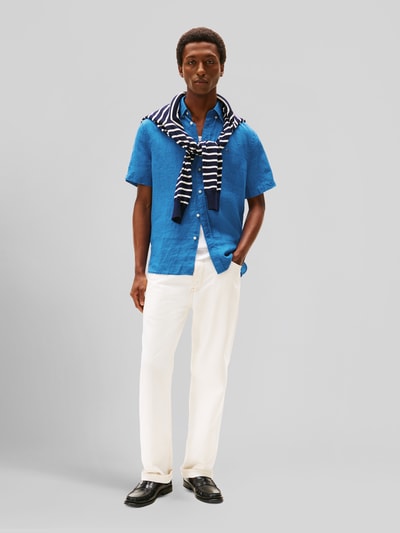 Tommy Hilfiger regular fit overhemd met korte mouwen van puur linnen Jeansblauw - 1