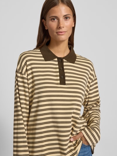 LOLLYS LAUNDRY Regular fit poloshirt met korte knoopsluiting, model 'Moby' Chocoladebruin - 3