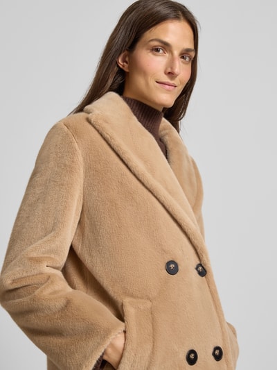 Marc Cain Regular fit lange jas van teddybont in maxilengte Camel - 3