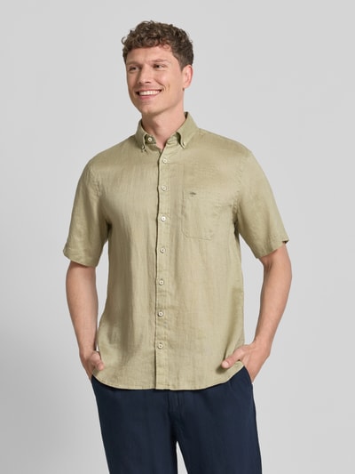 Fynch-Hatton Regular Fit Leinenhemd mit Button-Down-Kragen Hellgruen 4
