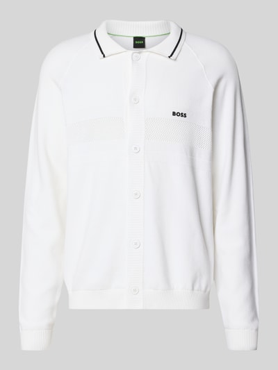 BOSS Green Regular Fit Strickjacke aus reiner Baumwolle mit Polokragen Weiss 2