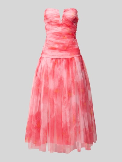 LACE & BEADS Knielange cocktailjurk met V-hals Felroze - 2