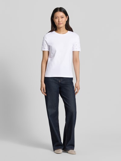 Jake*s Casual t-shirt z okrągłym dekoltem i perłami Biały 1