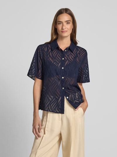 s.Oliver BLACK LABEL Regular Fit Bluse mit semitransparentem Strukturmuster Marine 4