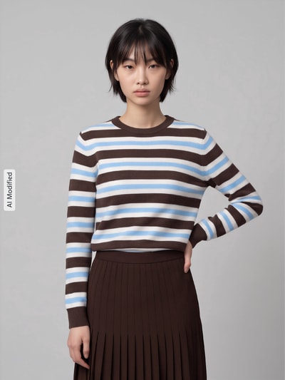 Jake*s Casual Regular Fit Pullover mit gestreiften Muster Schoko 4