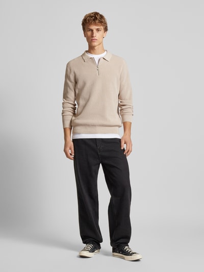 Only & Sons Gebreide pullover met korte ritssluiting, model 'MATTEO' Beige - 1